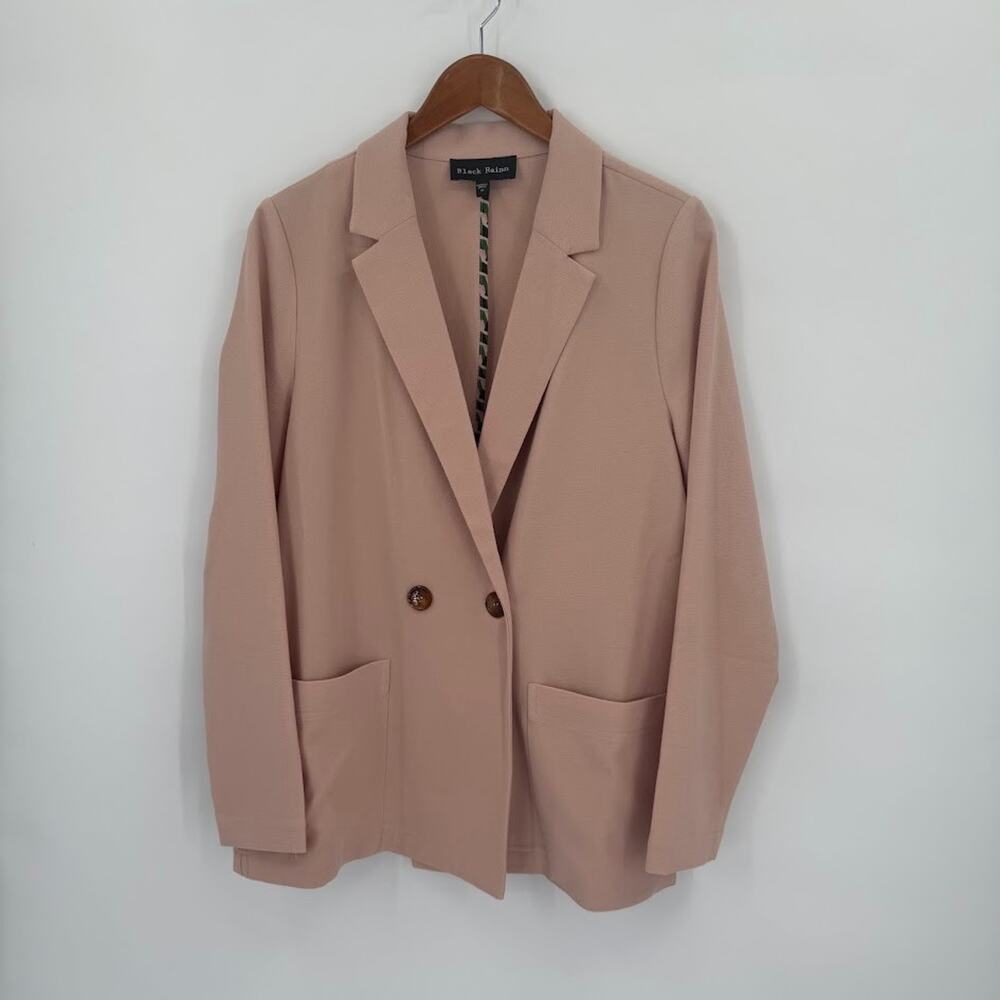 Black Rainn Blazer Womens M Pink Beige Double Button Career Office Jacket